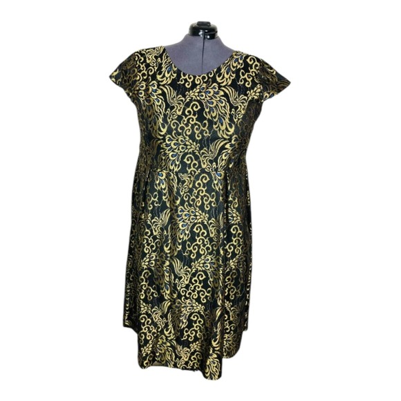 Unbranded Womens Cap Sleeve Midi Lace Dress Gold Floral Pattern Lined Size XXL - Picture 2 of 9